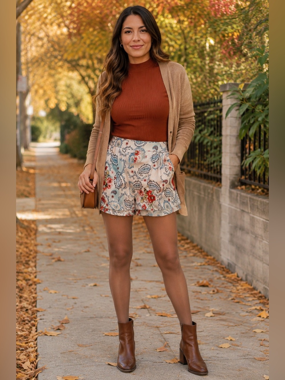 NWT UMGEE Floral Paisley Pleated High Waist Shorts Cream Size L